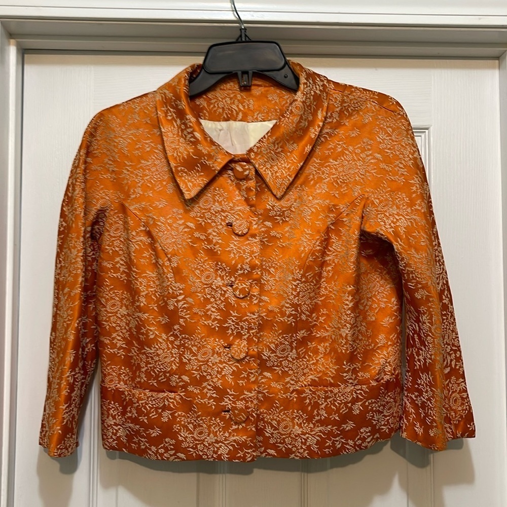 Sandra Sage - vintage original - orange with beige embroidery - S/M - Picture 1 of 7